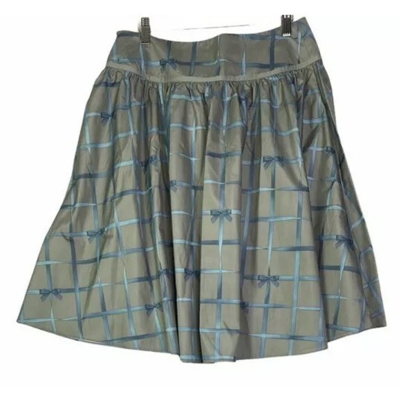 Isaac Mizrahi Womens A Line Skirt Silver Blue Windowpane Bow Zip 8 New - Picture 3 of 7